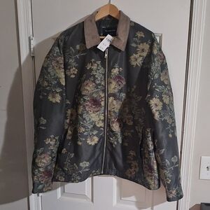 Abercrombie & Fitch Jacquard Floral Jacket with Tan Collar